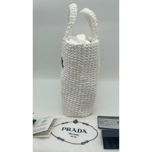 BRAND NEW PRADA RAFFIA CROCHET SMALL VACATION WHITE TOTE BAG AUTHENTIC! - Picture 8 of 14